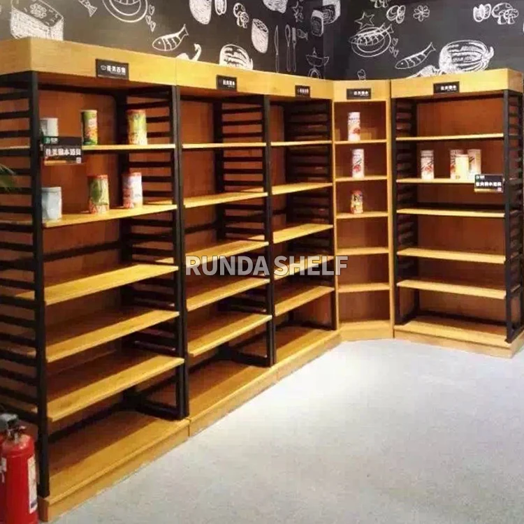 Runda 23# wooden display supermarket large shopping usage gondola shelving Equipment Rack Shelving Metal Display Grocery Store