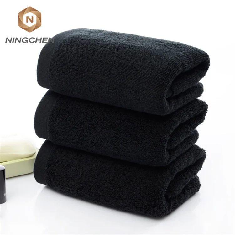 High End Thick Terry And Fluffy Black OEM 100% Cotton Bath Towels 100% Cotton Bleach Proof Black Towel for Salon