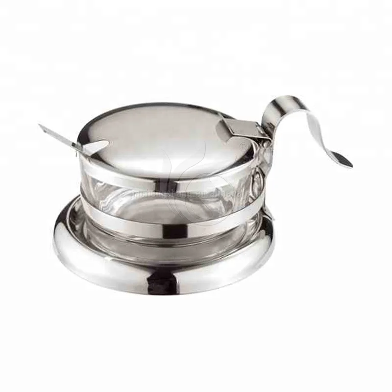 Restaurant Tableware Kitchen Sugar Pot Canister with spoon & lid & holder Stainless Steel Metal Sugar Bowl