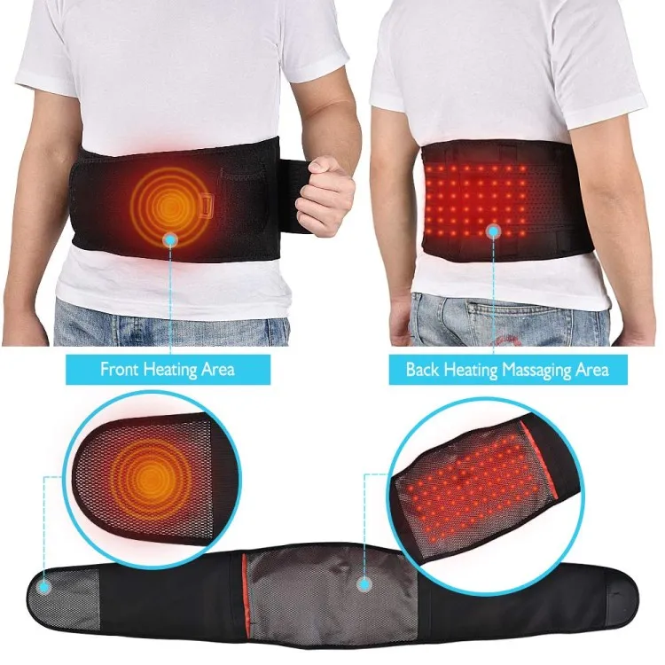 Heat & Massage 3 Settings USB Massaging Heated Waist Belt Wrap, Lumbar Lower Back Brace with 2 Vibration Motors for Back