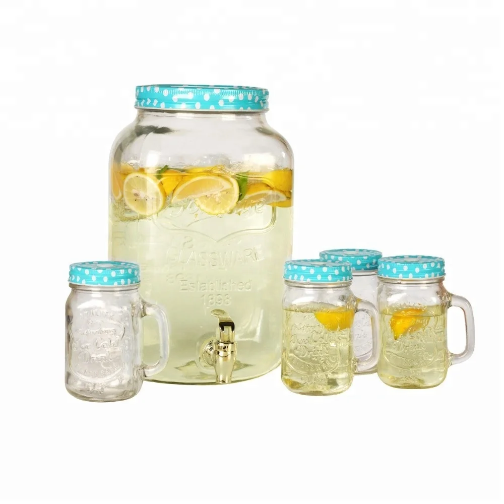 1 PC CLEAR YORKSHIRE MASON JAR GLASS DISPENSER WITH 4PC MASON JAR