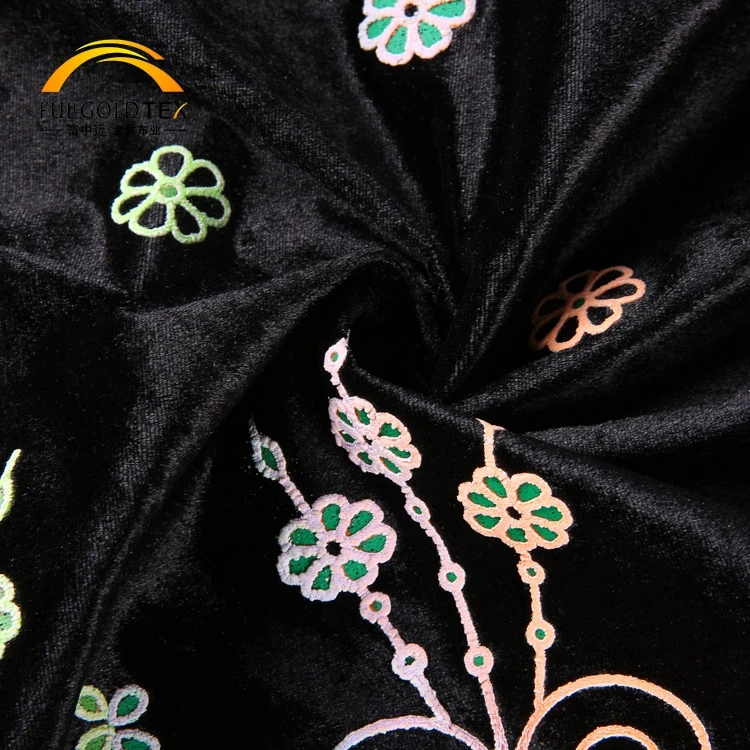 
Custom elegant luxury dense composite coatings velour black embroidered velvet fabric 