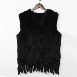 Женский вязаный жилет из кроличьего меха, Модный стильный жилет с кисточками