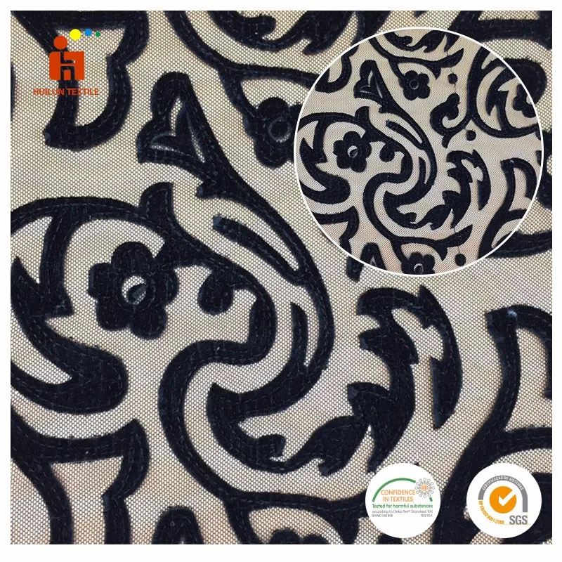 Ultra Soft Black Velvet embroidery wedding indian london gpo baju kurung moden velvet lace fabric