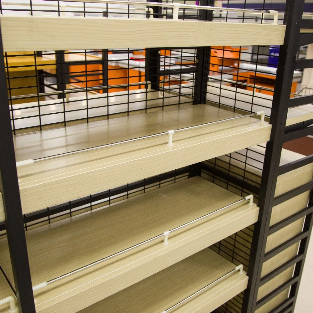 Supermarket rack steel shelf, wood rack/ wooden and steel display shelf