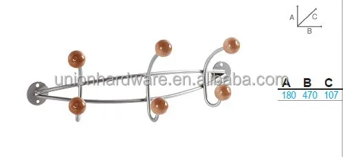 Wholesale classical steel wall coat hook with wooden ball powder coating