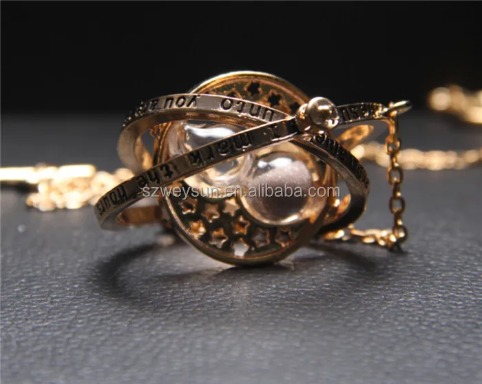 Gold plated time turner necklace hourglass vintage pendant Hermione Granger for women lady girl wholesale