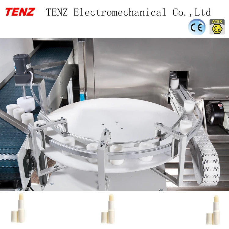 Full Automatic Stick Lip Balm Production Line 6 Nozzles Tube Applicator Feeding Hot Filling Freezing Capping