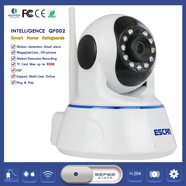ESCAM QF002 Беспроводной Монитор Младенца 720 P P2P Мегапиксельной Pan/Tilt безопасности камера с камеры видеонаблюдения индии