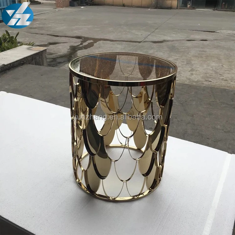 
Gold Carved Metal Base Mirror Low Mini Coffee Table 