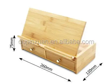 Adjustable Pad Stand 100% bamboo phone holder Desk OrganiserTidy Stationery storage Box with drawer