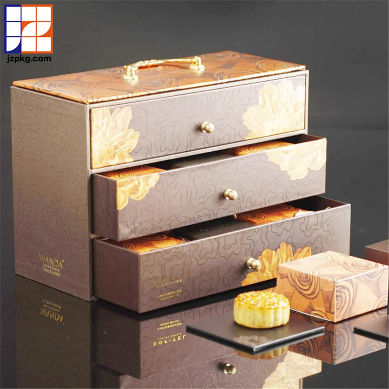 Paper cardboard 3 drawers luxury gift box with handle