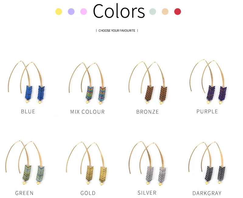 Hot sale red stone V piece of arrow retro fashion jewelry new style hook metal earring ornaments