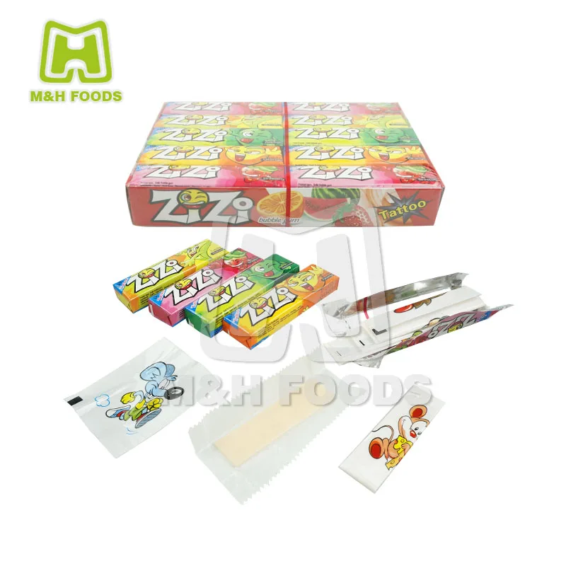 12 Months Shelf Life Chewing Fruit Candy Energy Bubble Gums with Tattoo Sticker
