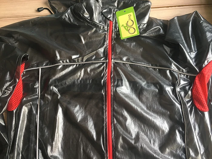 Black Transparent Waterproof Raincoat Fabric For Bicycle/ Cycling Wear with Reflective Tape Windproof Jacket