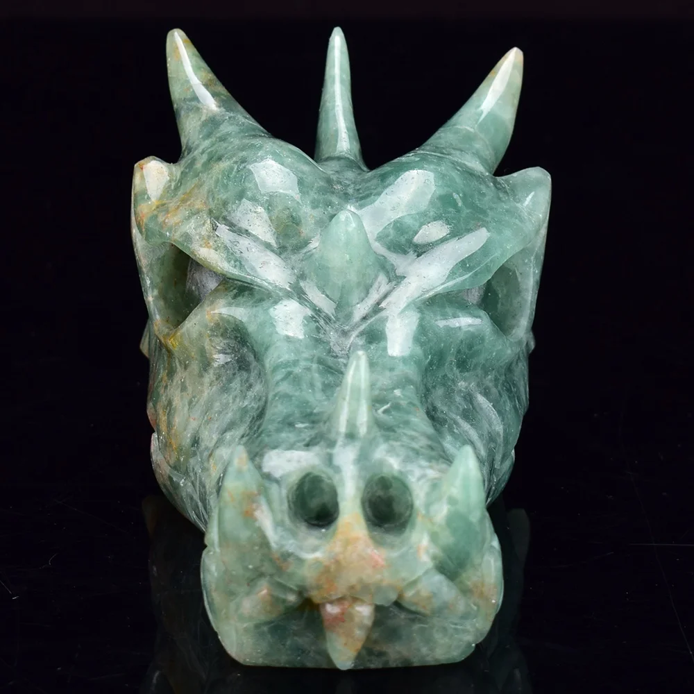 Realistic Green Fluorite Gemstone Dragon Head Skull Crystal Home Decoration Lapis Lazuli Hand Carved Engraving SCULPTURE CN;GUA