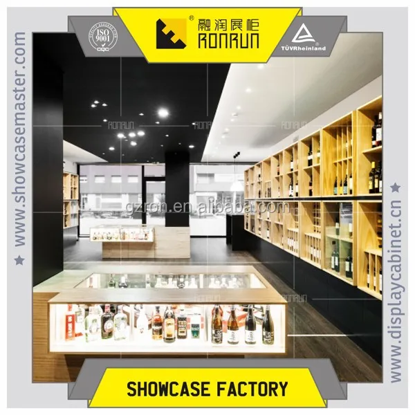 High grade wine store decoration ,wooden wine display cabinet and stands ,used wine store display furniture