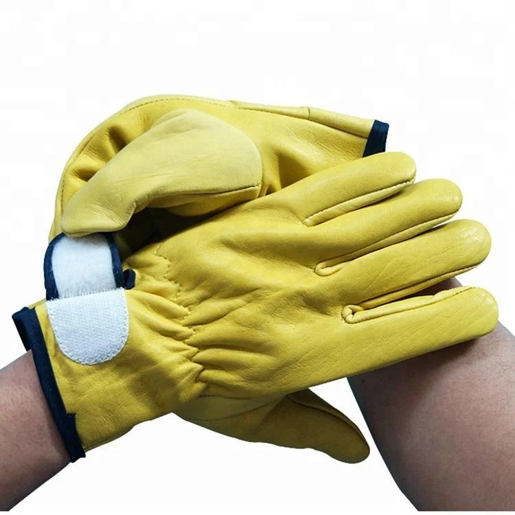 Yellow Goat Skin Leather Driving Gardening Safety Work Gloves