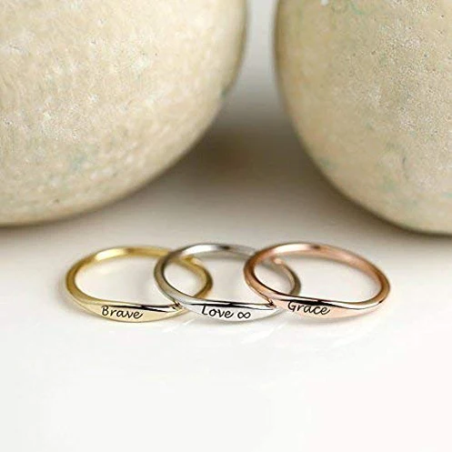 Personalized Women Minimalist Jewelry Custom Name Ring Delicate Stack Ring For Bridesmaids