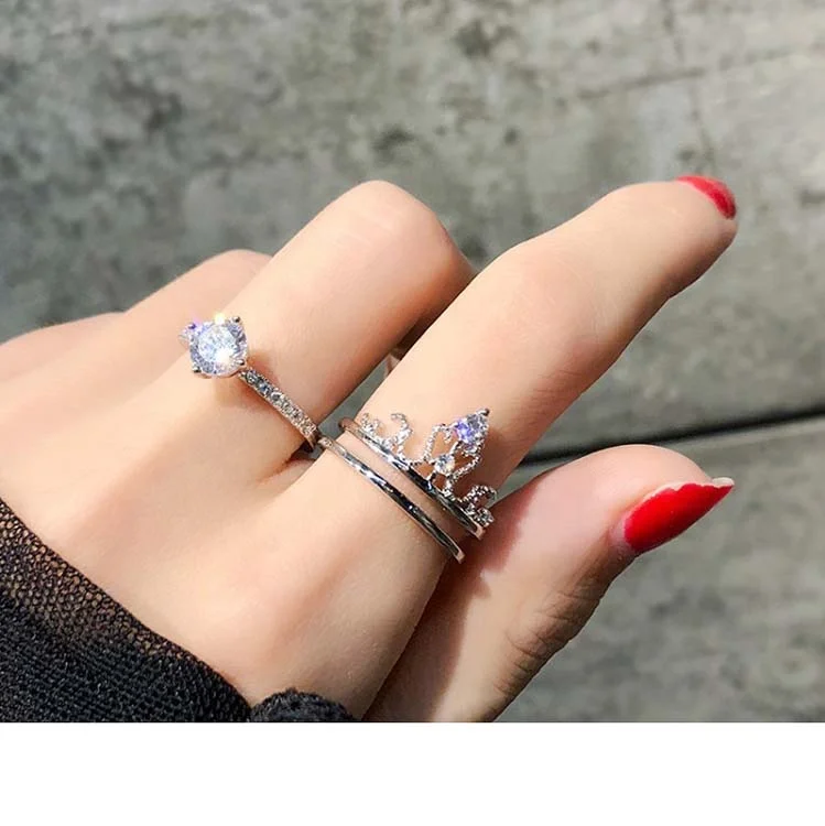 New exquisite luxury rings crown shaped open gold index finger ring zircon crystal two-in-one ring