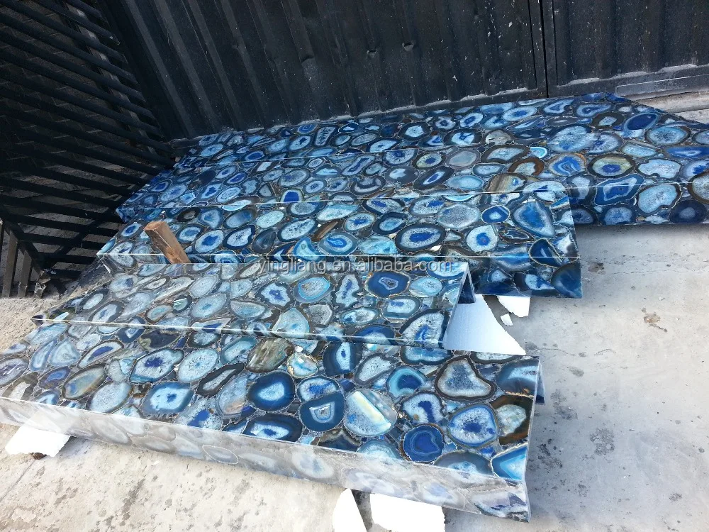 Natural gemstone slab blue agate semiprecious stone slab