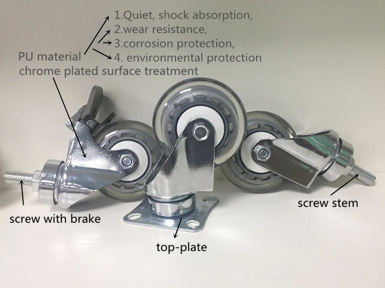 Медицинские колеса крепление стволовых тихих колесиков pu прозрачные бесшумные Колесики Тележки