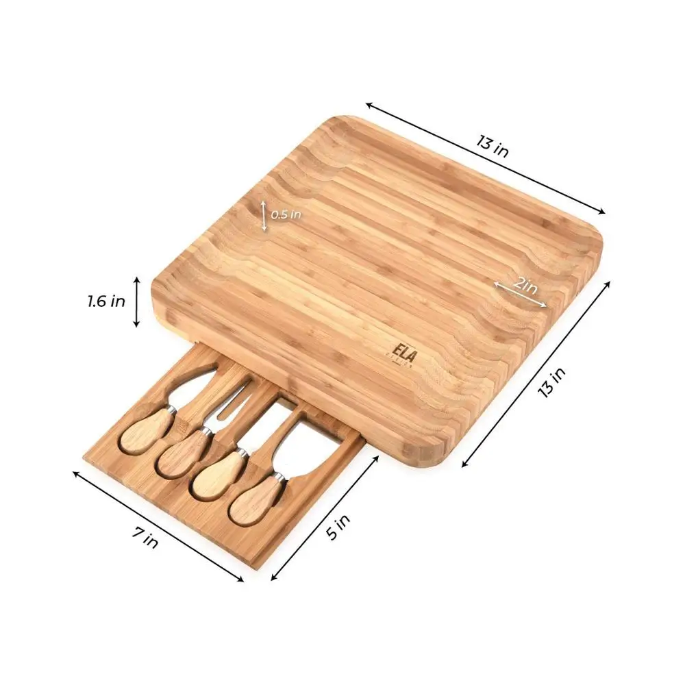 Bamboo charcuterie Board Set  Cheese Board with Knife Set Best for Wedding Housewarming Gift Cheese Board Set