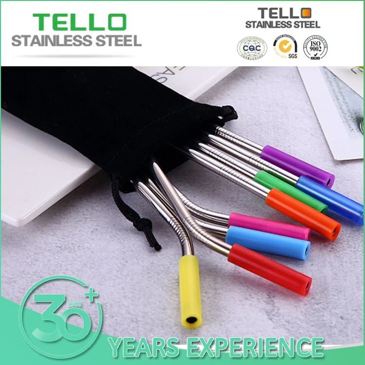 Colorful Silicone Stainless Steel Straws With Silicone Tips
