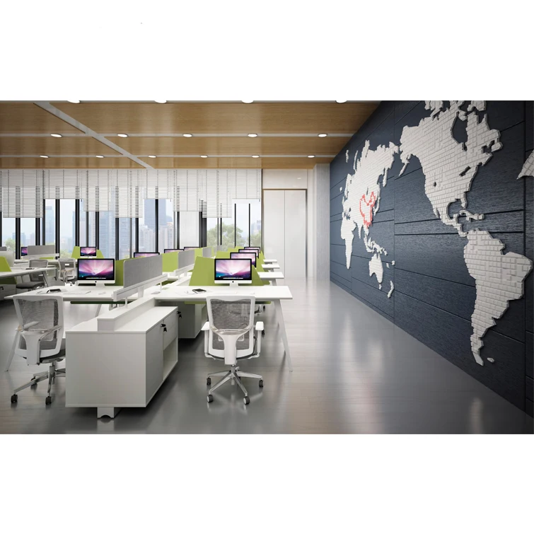
Factory selling 4 people layout office secretary workstation staff modular cubicle office table computer desk green material 