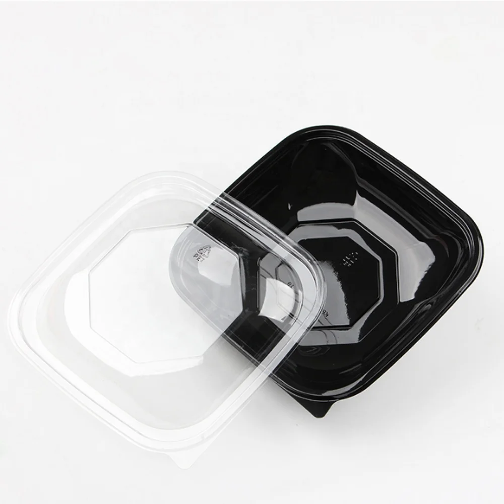 Индивидуальная сухая пластиковая упаковка RPET/PET одноразовая упаковка для салата 750 г квадратная черная коробка для фруктов