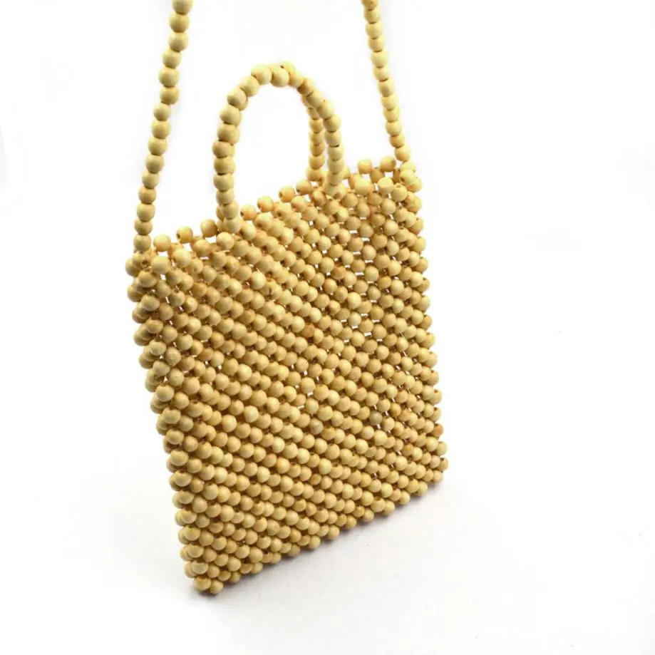 New wholesale natural beaded wood bead bag