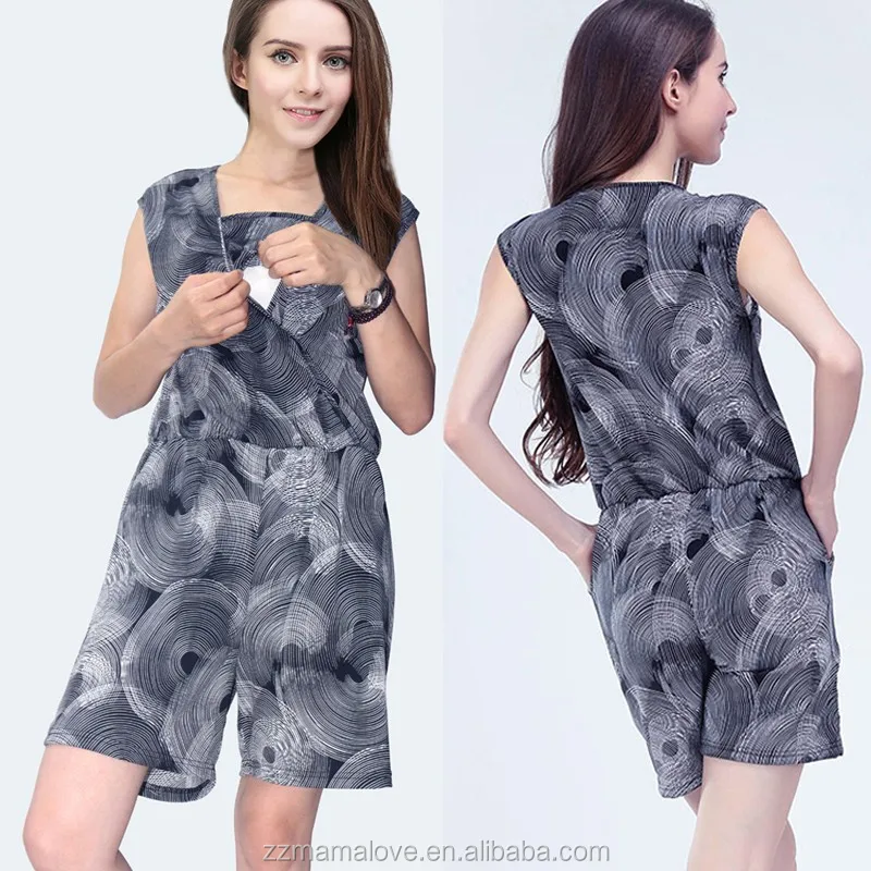 Hot Wholesale M L XL Fashion Breastfeeding Clothes Elastic Waist Pregnant Women Jumpsuit Breastfeeding Rompers Maternity Clothes