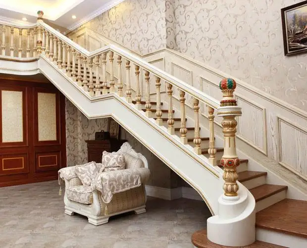 Luxury golden line ivory staircase straight staircase french wood staircase