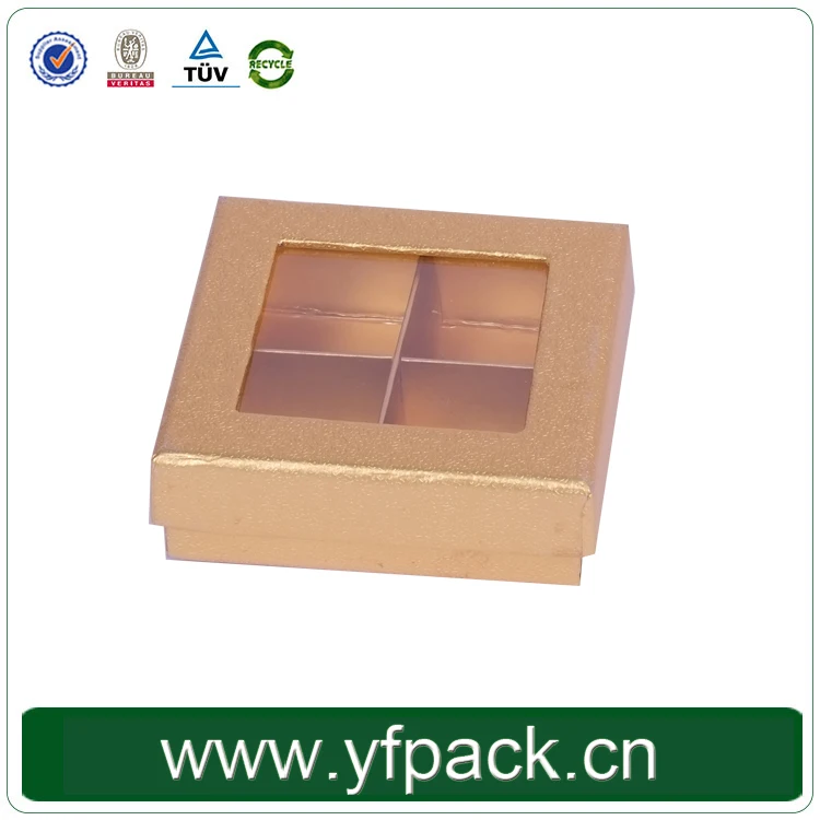 Lid And Base With Clear PVC Window Golden Metallic Compartment Inlay Tray Macaron/Chocolate Packaging Gift Box