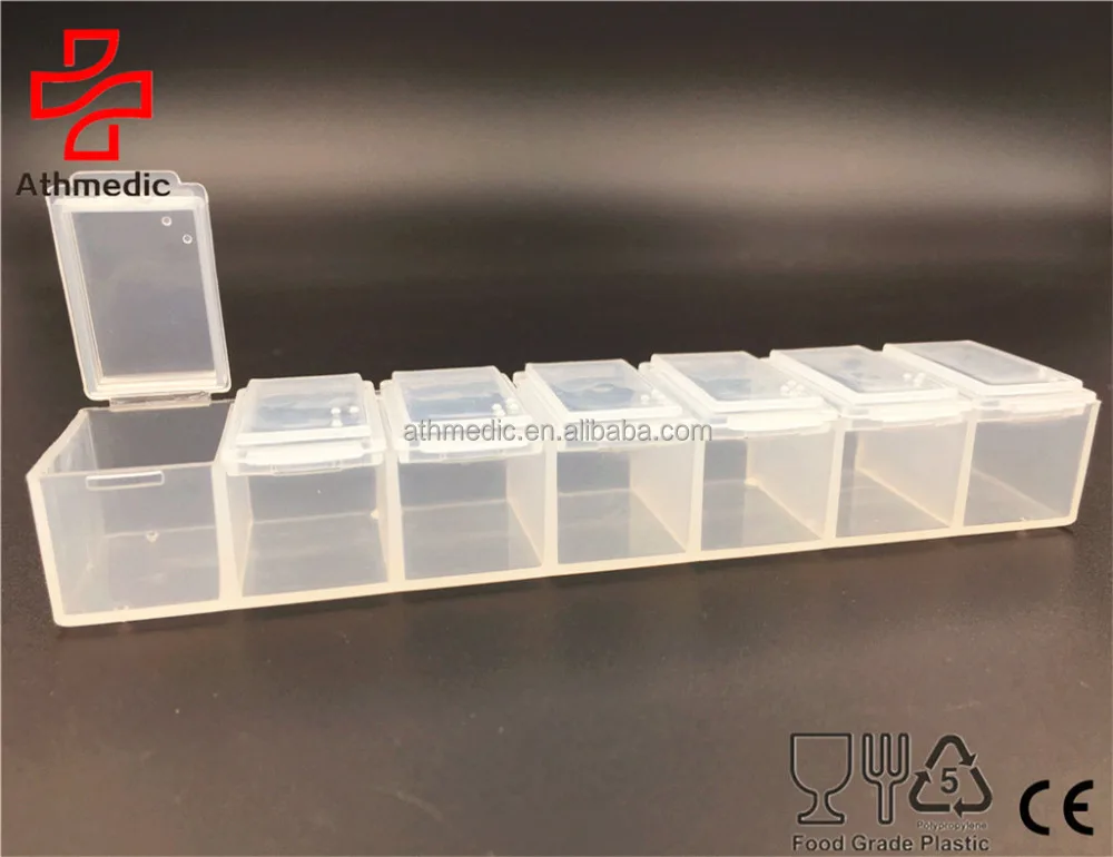 2022 Athmedic food grade weekly simple 7 day rectangle pill box case simple 7 case clear pill case