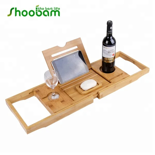 Bamboo Bathtub Caddy with Removable Adjustable Stand legs