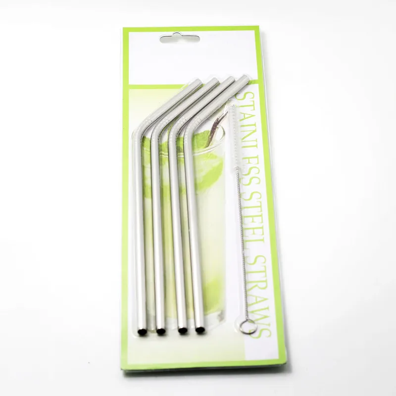 Eco-friendly 6mm bend straw 4+1 blister card packing stainless steel drinking straw metal straw
