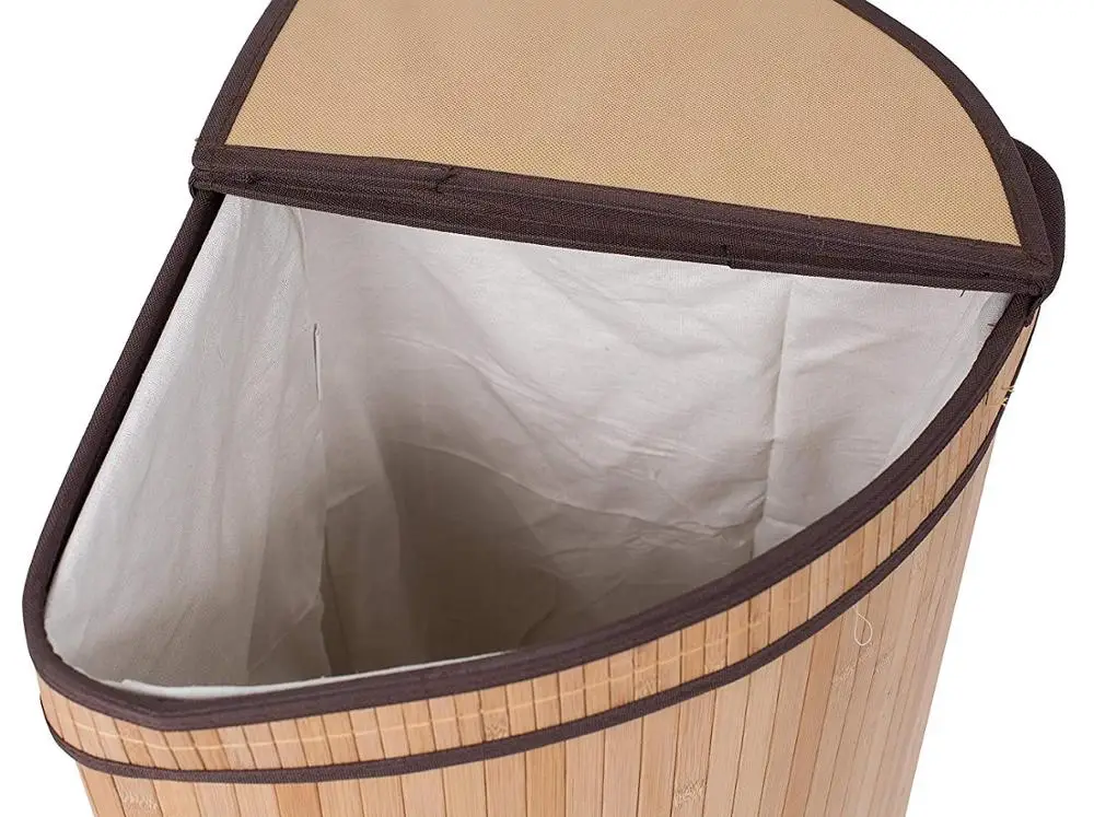 
Corner Laundry Hamper with Lid and Cloth Liner Bamboo Natural Easily Transport Laundry Basket Collapsible Hamper 