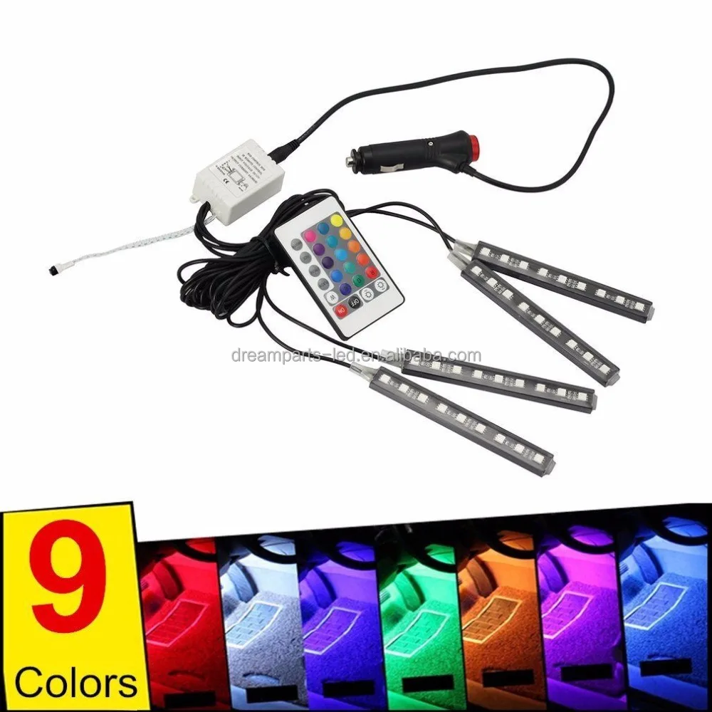 Wireless RGB 9 LED Remote Control Car Neon Interior Light Lamp Strip