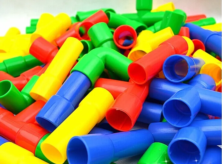 Educational children plastic tube construction block toy