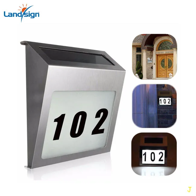 Warm White High Brightness LED Garden Lights Outdoor Stainless Steel House Number Solar Powered with Battery Backup for Hotels