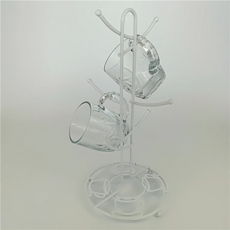 TEAPORT DESIGN WHITE METAL WIRE CUP RACK POWDRE COAT