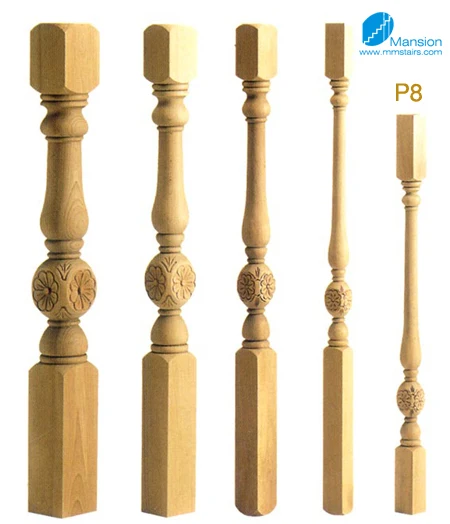 Decorative Stair Railing Solid Wooden Stair Pillars Roman Pillars