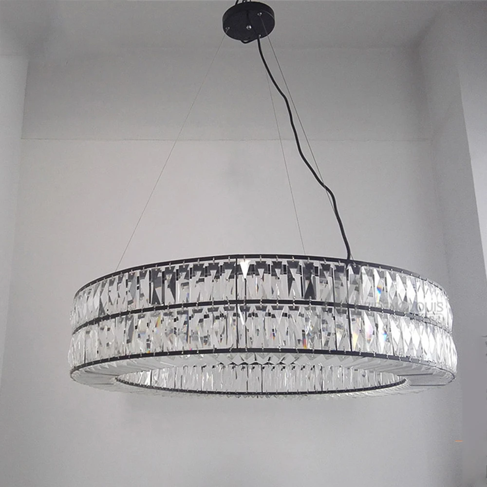 Big Circle Crystal Strip Project Pendant Lamp With 2 Color Light Chandeliers Pendant Lights