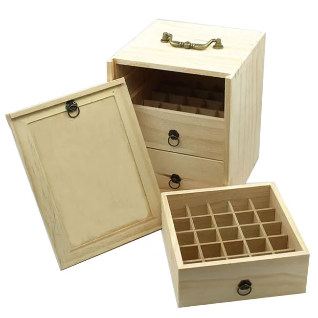 Wooden Essential Oil Box 3 Tier Oils Storage Case Holds 75 Bottles Natural Pine