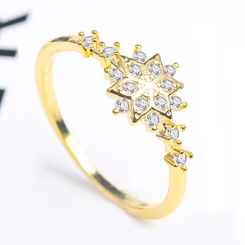 
Delicate Engagement 14 K Women Gold Plated Snowflake Diamond Cubic Zirconia Eternity Ring 