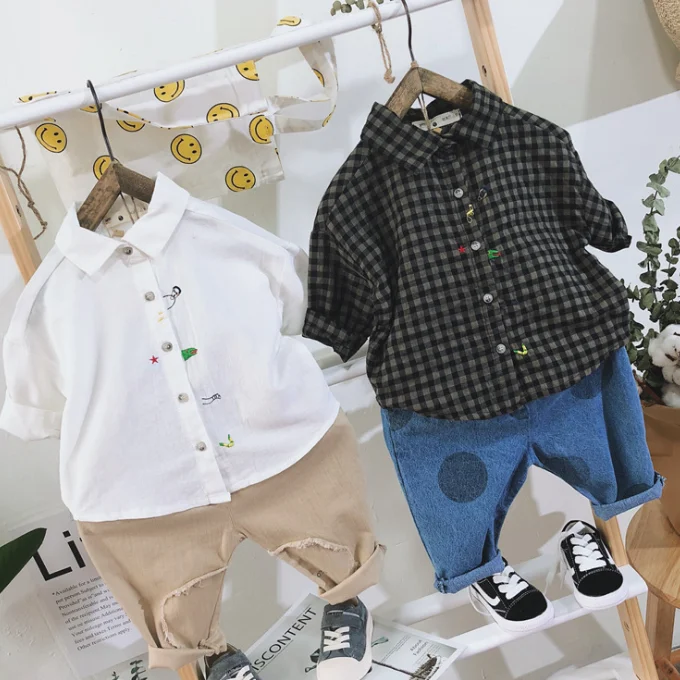 
YY10096A New autumn baby boy turn-down collar plaid long sleeve shirt 