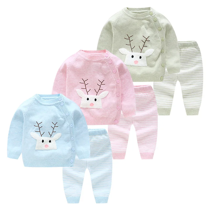 2018 Baby Cotton butto-down Cardigan Sweater Baby Girls Sweater Set 2pcs wholesale