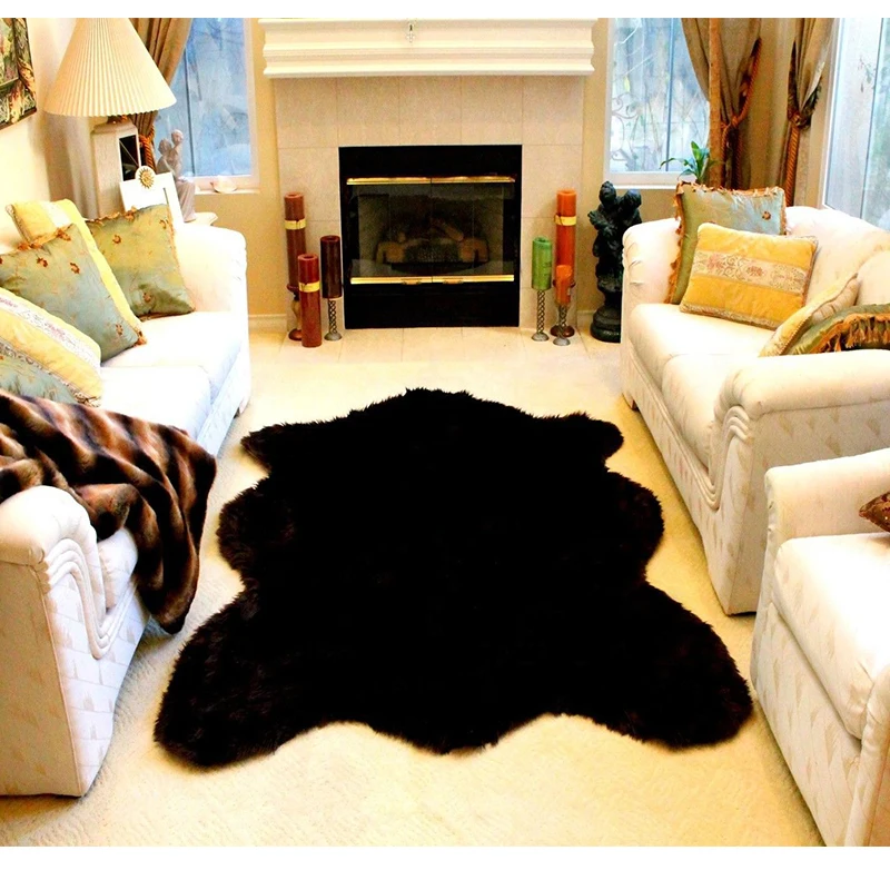 
black bear shape faux fur sheepskin area rug 