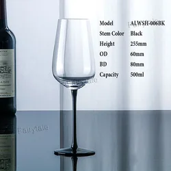 Fancy Hand Blown Black Stem Red Wine Glass Cups Tulip Shaped Wine Glass